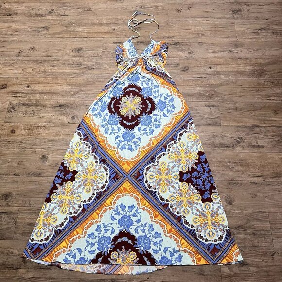 SKY Halter Top Maxi Dress, Slinky Fit Brightly Printed Summer Dress Size Small - Picture 9 of 14
